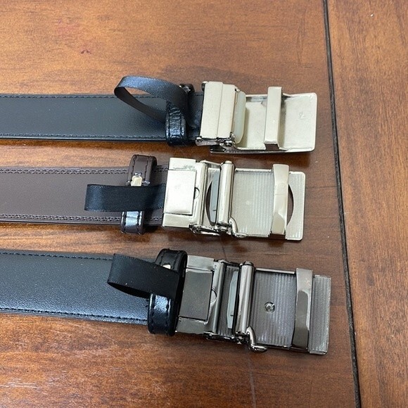 Set of 3 - NWOT - Men’s Leather Belts - Size 42 - Black, Black Embossed, Brown - Picture 8 of 9